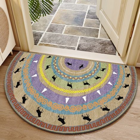 Tapis De Seuil Demi-Rond - Surface En Velours Cristal Et Dos En Caoutchouc Granuleux - Non Glissant - Pour Intérieur Et Extérieur - 60 X 90 Cm - 1 Pièce (1/5)