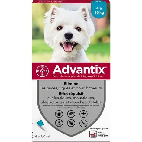 ADVANTIX 6 pipettes antiparasitaires - Pour petit chien de 4 a 10kg