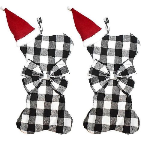 2er-Pack Weihnachtsstrümpfe für Hunde, kariert, große Knochenform, hängender Weihnachtsstrumpf für Hunde und Haustiere (1/5)