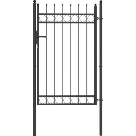 Cancello Giardino a 2 Paletti con Maniglia, Lucchetto e 3 Chiavi, in Acciaio Zincato, 105x204 cm, Nero