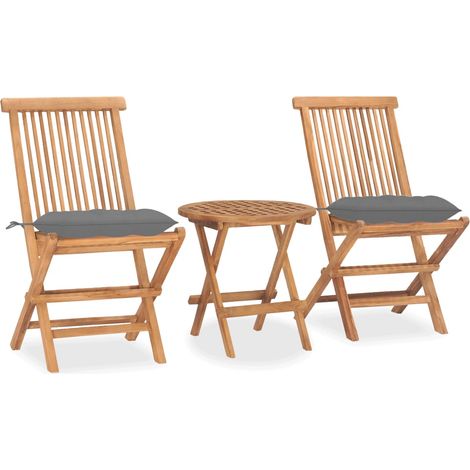 3-tlg. Garten-Essgruppe mit Kissen Klappbar Massivholz Teak
