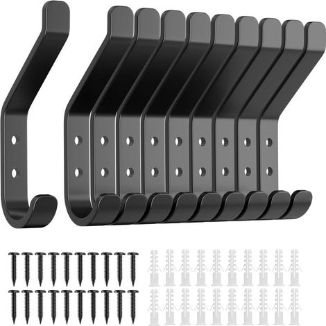Schwarze Edelstahl-Wandhaken, 10er-Set (maximale Tragfähigkeit: 20 lbs), geeignet für Kleiderschränke und andere Umgebungen. (1/5)