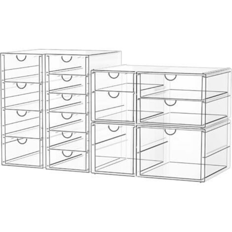 Organiseur de Bureau à 16 tiroirs: Lot de 4 avec Patins Antidérapants Boîte Empilable pour Cosmétiques, fournitures de bureau, outils et blocs de construction (1/5)
