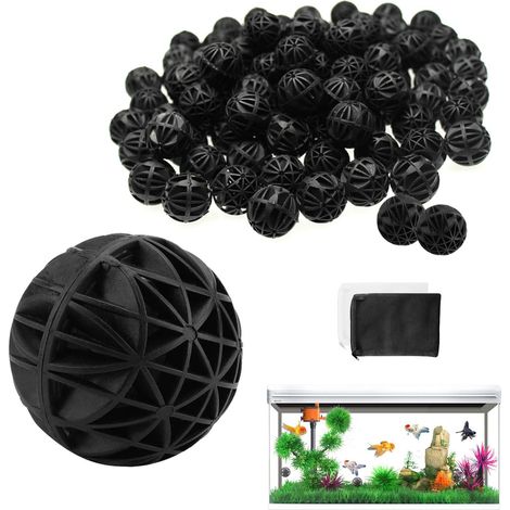 100 Bio Balles 26mm – Filtre Biologique Aquarium Bassin, Avec 2 Sacs Média