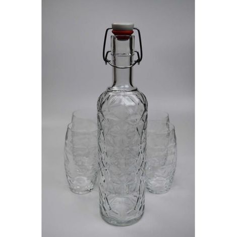 Bouteille En Verre - 1 L - Design Facetté - Bouchon Céramique Avec Joint Hermétique - Pour Boissons Huile Vinaigre - Hauteur 35 Cm Diamètre 8 5 Cm - Lot De 1 (1/5)