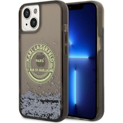 Custodia rigida nera/nera per iPhone 14/15/13 da 6,1" Karl Lagerfeld KLHCP14SLCRSGRK Liquid Glitter RSG (1/5)