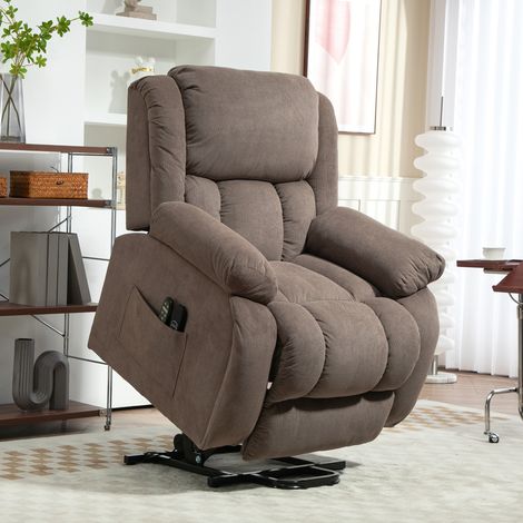 Fauteuil releveur massant et inclinable avec 2 poches et télécommande, 93x104x105 cm, marron clair (1/5)