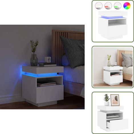 The Living Store Nachttisch mit LED-Leuchten Weiß 40x39x48,5 cm - Nachtisch - Wohnzimmermöbel - Nachtkommode - Beleuchtung - LED-Licht
