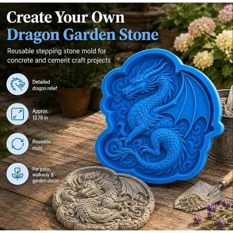 Moules réutilisables en forme de dragon pour dalles de jardin, moules en béton ciment, moules de coulage en silicone pour béton, décorations d'allées, cours (1/5)