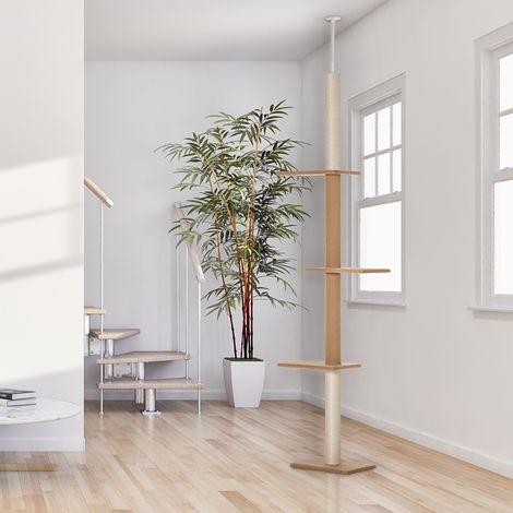 Árbol para gatos PawHut de altura de techo, 228-260 cm de altura, árbol para gatos multinivel con plataformas, árbol para trepar para gatos pequeños y grandes, color caqui. (1/5)