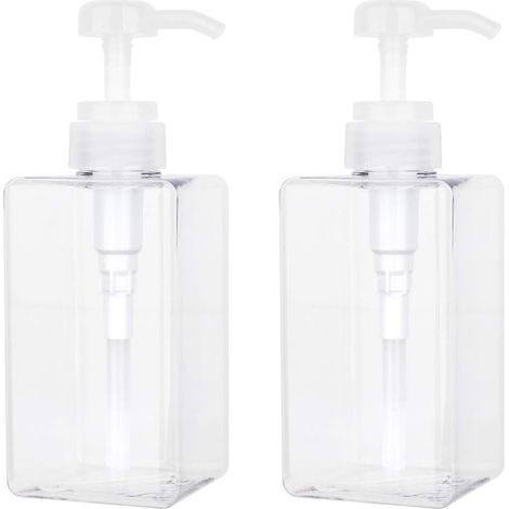 450 ML Distributeur de Savon, Lot de 2 Flacon Pompe Vide en Plastique Conteneur de Bouteille pour la Cuisine et la Salle de Bain - Transparent (1/5)