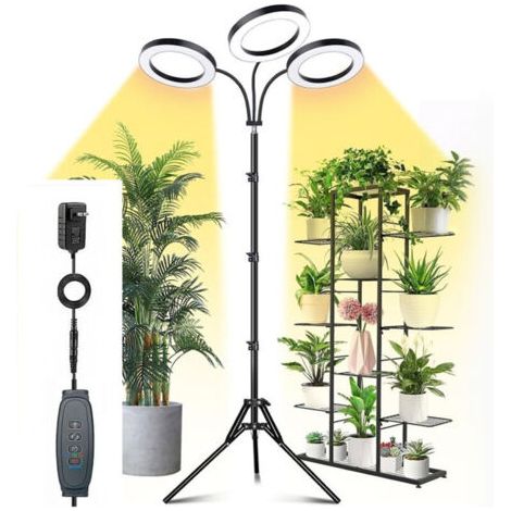 RHG Plant Grow Light 108 LEDs Full Spectrum Grow Lights with 3 9 12H Timer 6 Brightness Height Adjustable Growing Lamp for Indoor Plants EU Plug 3 Heads 28W (1/4)