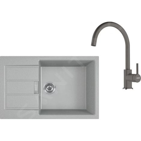 Franke - Set de cuisine T124Š, évier en tectonite S2D 611-78 XL et robinet FP 6018.084, gris / gris pierre 143.0687.403 (1/4)