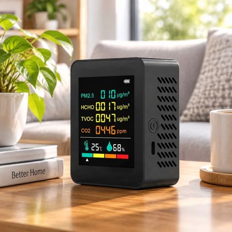 Detecteur de Qualite de l'Air CO2 5 en 1 avec Ecran Numerique ABS Noir 9 x 7 x 3.5 cm (1/4)
