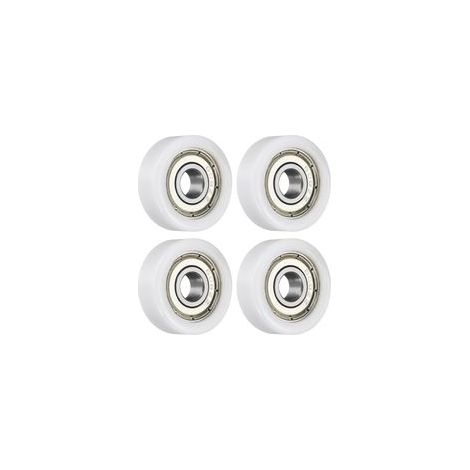 Lot de 4 poulies de roulement à rouleaux - 8 x 28 x 10 mm - Roulettes plates avec roulement 608RS pour accessoires de matériel de meubles (blanc)