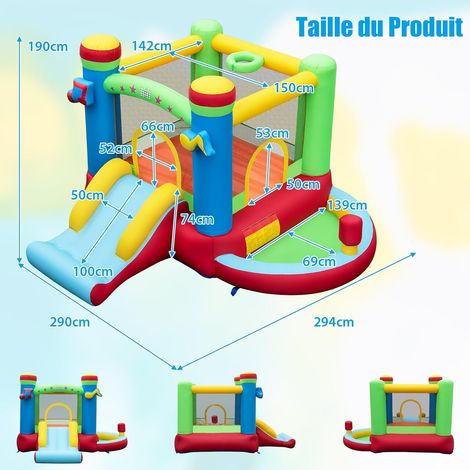 Aiyaplay – Château gonflable 4 en 1 – Toboggan, panier de basket, piscine à balles – Souffleur 370W – Dimensions 415 x 205 x 190 cm – Charge max. 90 kg