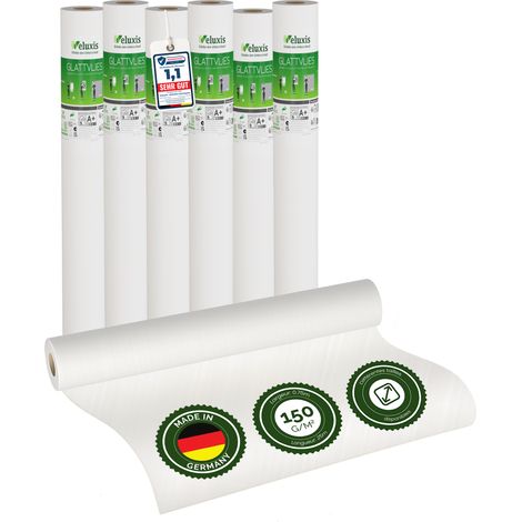 Veluxis® Papier peint intissé lisse de qualité supérieure, utilisable comme sous-couche et pour la peinture – peignable, pontant les fissures, dimensionnellement stable (lot de 6 pièces blanc, 25,00 m