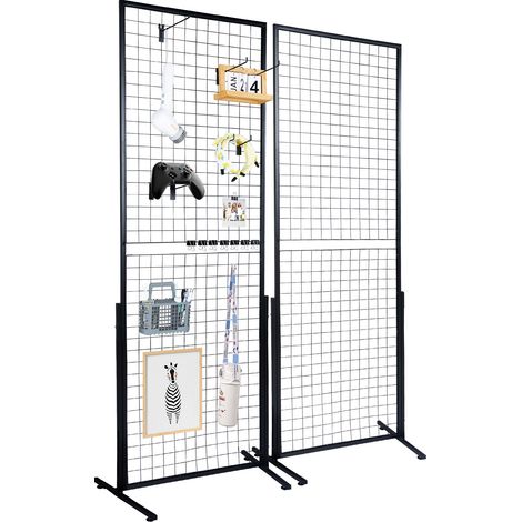 VEVOR Parete con Pannello a Griglia Metallica per Esposizioni Mostre 840 x 578 x 16 mm da 2 Pezzi Pannello Portaoggetti da Pavimento, Pannello a Griglia Porta Quadri Foto Utensili Capacita Max. 27 kg