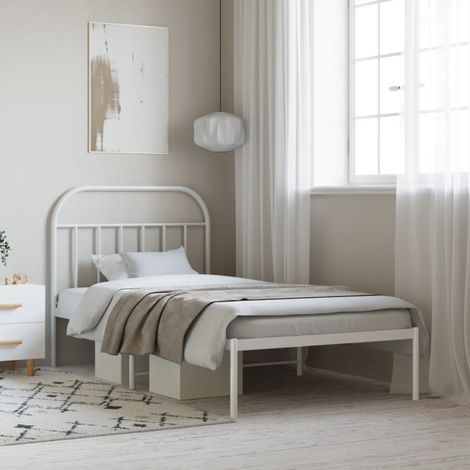 Bettgestell mit Kopfteil Metall Weiß 107x203 cm (1/5)