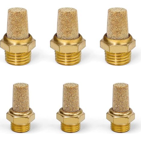 Silencieux Distributeur Pneumatique - 3 Pièces Silencieux Pneumatique 1/4 et 3 Pièces Silencieux Pneumatique 1/8, Filetage Mâle Réducteur de Bruit en Laiton Connecteur (1/5)