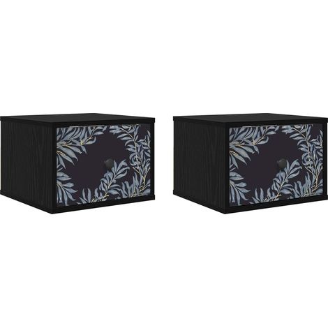 Mesita de noche de pared DOKKUM 2 uds. Roble Negro vidaXL (1/5)