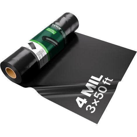 Bâche Plastique Polyéthylène VEVOR 0,91x15,24 m Film Protection Pare-Vapeur Étanche Noir Épaisseur 0,1 mm (1/5)