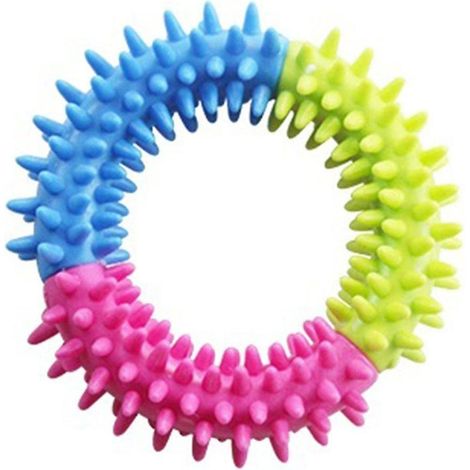 Jouet pour chien en caoutchouc à anneaux barbelés tricolores en TPR, jouet à mâcher pour les dents et les molaires des chiots, élastique (1/2)
