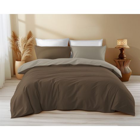 Copripiumino Double Face Marrone/Tortora - 100% Cotone, Morbido e Traspirante, Made in Italy Cm. 155X200