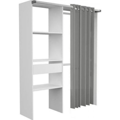 Dressing ARTIC avec rideau - Blanc - 1 colonne + 2 penderies + 1 tiroir - EKIPA (1/3)