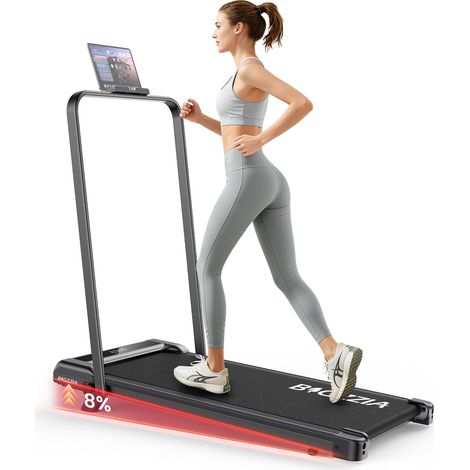Tapis de course Pliable BIGZZIA,Vitesse 1-10 km/h, Inclinaison 8%, Moteur sans balais 3.0 HP, Tapis Roulant charge max 130kg,Noir