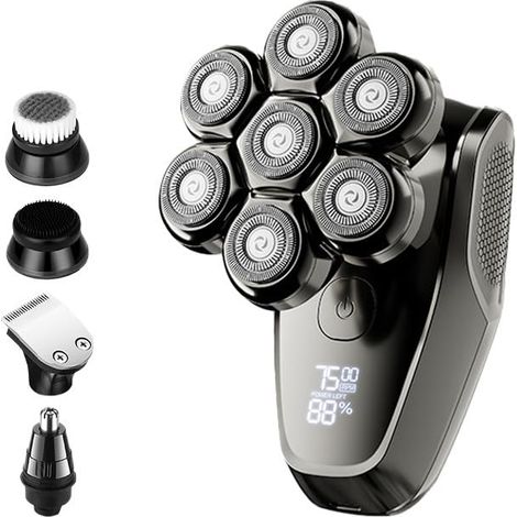 5-in-1 Elektrorasierer für Männer mit Glatze, 7D-Scherkopf, IPX7 wasserdicht, LED-Anzeige für Nass- und Trockenrasur (Fünf-in-Eins-Set)