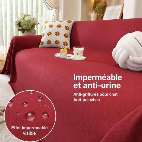 Jeté de canapé velours teddy imperméable rouge Ancora 180 x 130 cm 130cm réf 6923 50 × 30 × 8 cm 750 g – Livraison gratuite