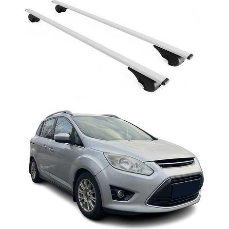 OMAC Barres de toit pour Ford Grand C-Max II 2010-2019 – TÜV / DIN 75302:2019 – Antivol inclus – Charge max 75 kg – 2 barres Argent (1/4)
