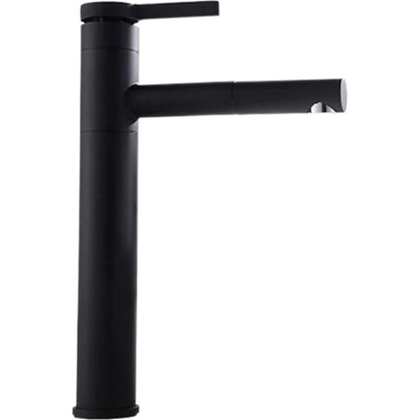 Robinet de cuisine Robinet mitiur d'évier à bec pivotant, robinet blanc de lavabo de salle de bains, robinets d'eau de robinet de lavabo montés sur le pont à poignée(Black Tall) (1/5)