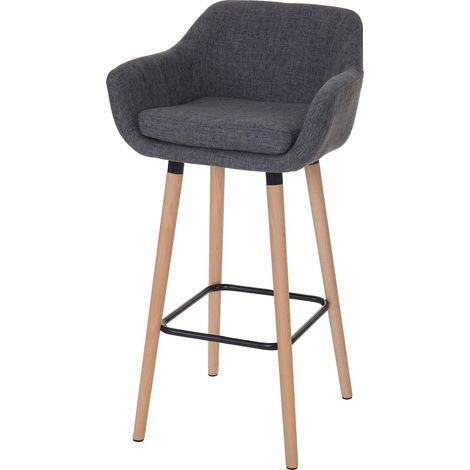 Sgabello da bar bancone x1 con poggiapiedi in tessuto grigio stile scandinavo 040005300