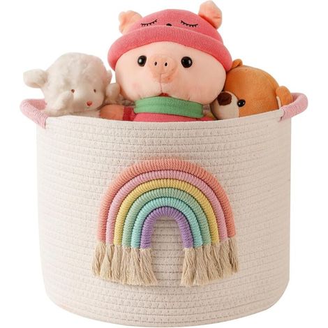 Bardusch-Panier en corde de coton avec décoration arc-en-ciel, pour jouets, chambre d’enfant ou table à langer (1/4)