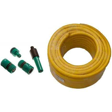 Yellow Garden Hose Pipe braded Pro Anti Kink Longueur 60M alésage 12mm + Fittings