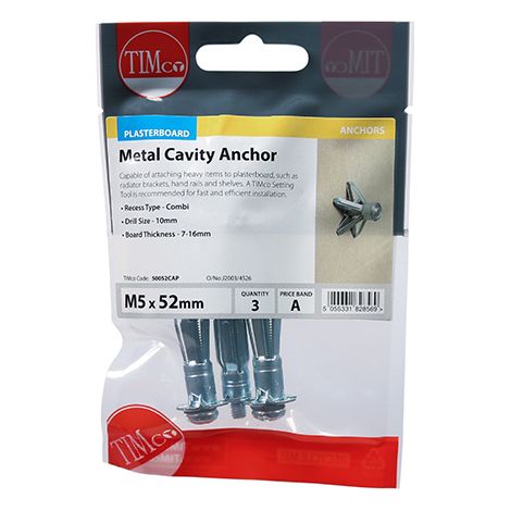 TIMCO Metal Cavity Anchors Silver - M5 x 52 (60mm Screw)