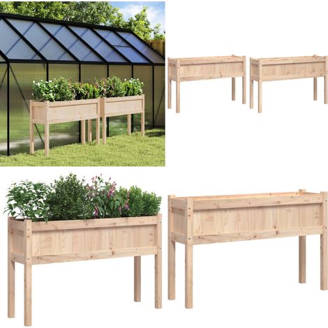 Pflanzkübel 2 Stk. mit Beinen Massivholz Kiefer - Holzpflanze - Kübeln - Balkonpflanzen - Gartendeko - Kiefernholzkübel - Home & Living (1/5)