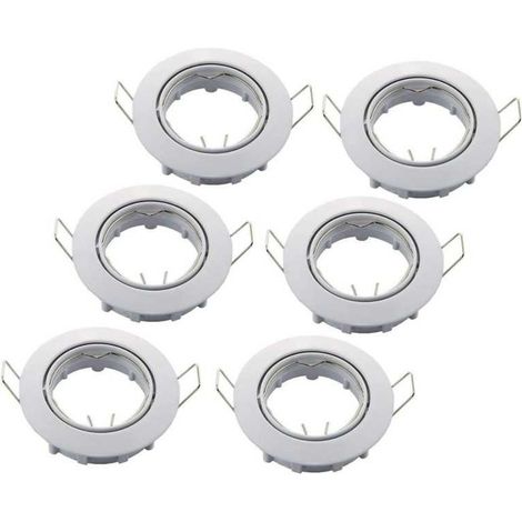 Lampesecoenergie – Lot de 6 supports encastrables aluminium orientables blancs 81mm – Fixation rapide avec ressort – Pour ampoules GU10 et GU5.3 jusqu'à 50W