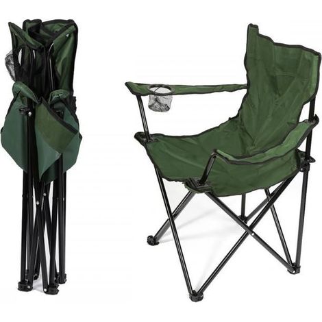 MENGDA-Chaise Pliante d'extérieur Camping-Avec Porte-gobelet,Sac de Rangement Portable-Adaptée à la Plage,au Barbecue-Vert foncé (1/5)