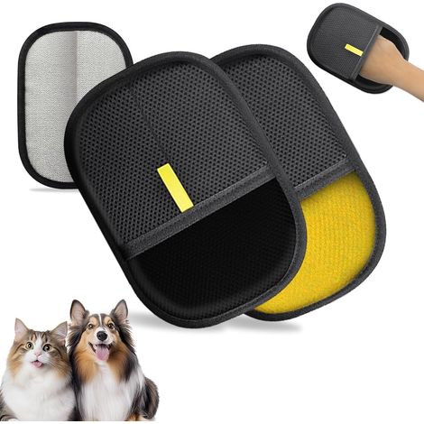 Lot de 2 gants pour enlever les poils d'animaux, adaptés aux chiens et aux chats, réutilisables et basés sur le principe de l'électricité statique. (1/5)