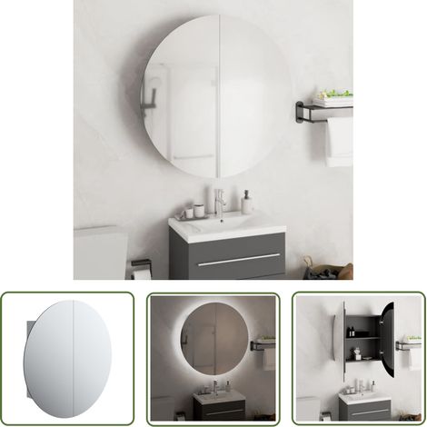 The Living Store Badezimmerschrank mit Rundem Spiegel & LED Grau 54x54x17,5 cm - Badezimmermöbel - Badespiegel - Kosmetiktisch - LED Beleuchtung - Badschrank (1/5)
