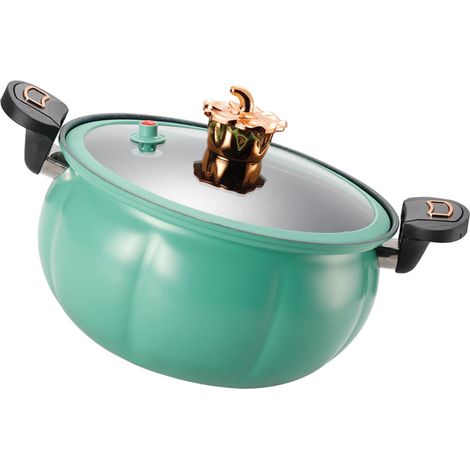 Autocuiseur micro-pression Citrouille Antiadhésif Marmite à Soupe Multifonction Cuisinière à Gaz Outil de Cuisine avec Couvercle en Verre Vert 28cm (1/5)