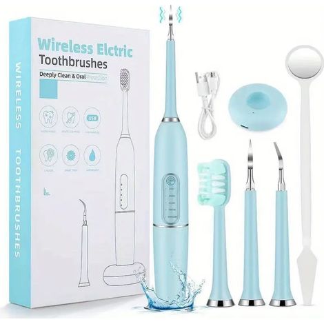 Kit de nettoyage dentaire brosse a dents electrique cinq vitesses avec minuteur trois têtes rechargeable USB étanche IPX sept