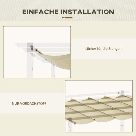 Voile d'ombrage rétractable imperméable pour pergola 250x255 cm, toit beige résistant hiver avec trous d'évacuation d'eau, protection solaire terrasse et jardin. (1/5)