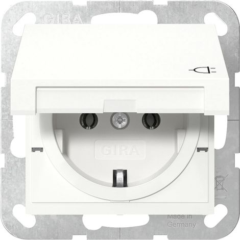 Gira 445403 - Enchufe Schuko con sistema de tapa abatible 55, color blanco brillante