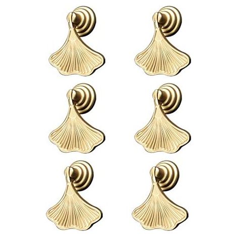 Poignées de Meuble en Forme de Feuille de Ginkgo, Lot de 6, Dorées avec Pendentif en Goutte d'Eau, Design Élégant pour Tiroirs et Portes de Cuisine (1/3)