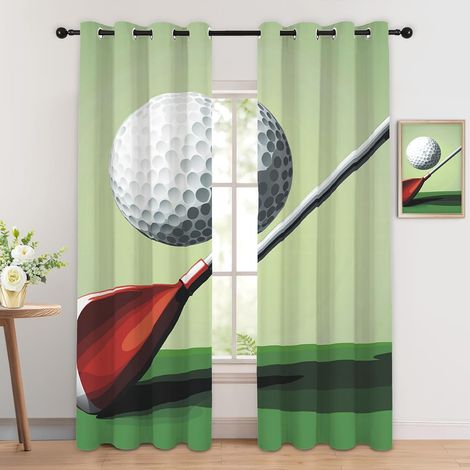 Rideau Occultant Golf - Décoration Golf, Rideau Thermique Motif Sport Ballon Jeu, Lot de 2 Rideaux Opaque à Oeillets pour Fenetre Chambre Salon Chambre Enfant, 140x160 cm (LxH) - 2x L 140 X H 160 cm (1/5)