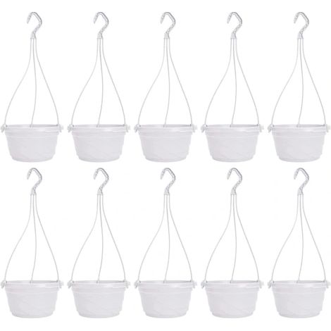 Lot de 10 pots de fleurs suspendus en plastique blanc à arrosage automatique pour plantes d'intérieur et d'extérieur (1/5)